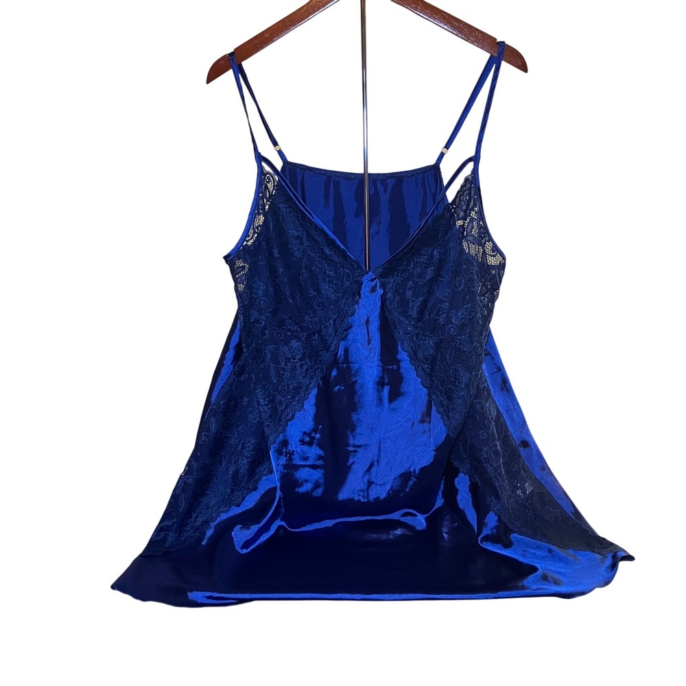 Nightgown Women 3XL Royal Blue Excellent Satin Lace Trim Chemise